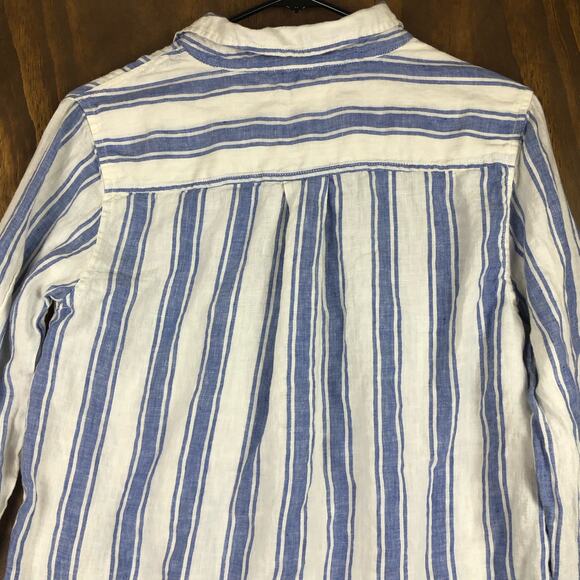 Antibes Blanc Womens Shirt Blue White Stripe Collared Button Down Linen Small - Picture 9 of 13